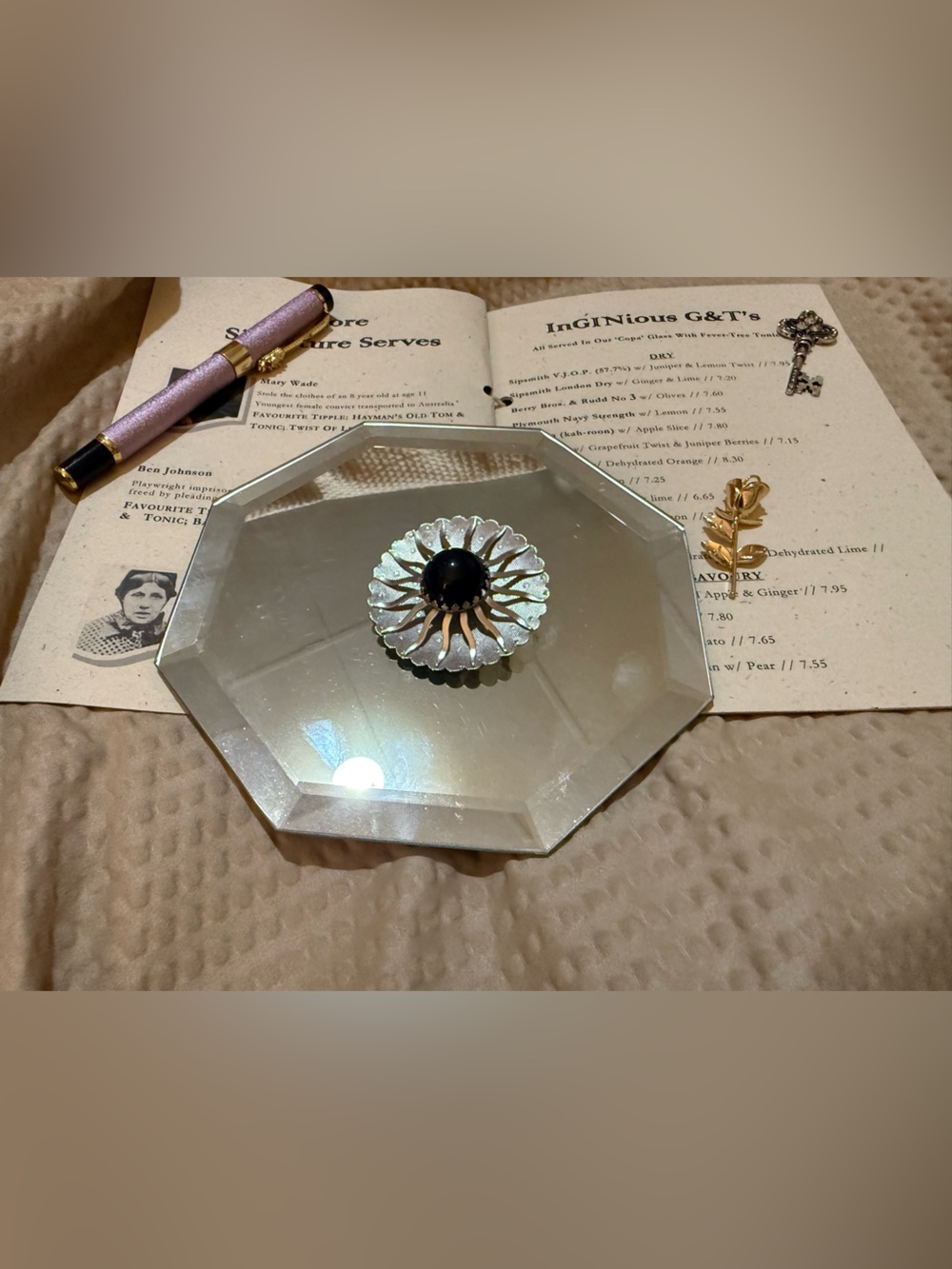 Vintage 1962 Sarah Coventry Black Beauty Brooch Silver Tone Sunburst